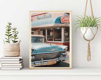 Retro Diner Cadillac Druck: Amerikanische Wandkunst (Digitaler Download)