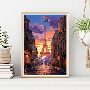 Pink Panther in Paris Poster/Druck, klassische Zeichentrickfigur Wanddruck, druckbare Wandkunst, sofortiger digitaler Download. Einzigartiges Geschenk.