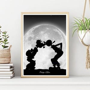 Popeye & Olive Moonlight Silhouette Print/Poster, Classic Cartoon Character Wall Art, Printable Instant Digital Download, Unique Gift.