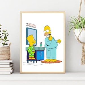 Die Simpsons Badezimmer, WC Rasieren Poster/Druck, klassischer Comic/Karikatur Wanddruck, druckbare Wandkunst, sofortiger digitaler Download. Einzigartiges Geschenk.