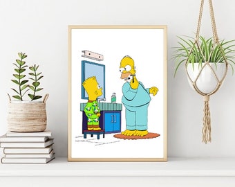 The Simpsons Bathroom Print: Homer Shaving, Bart Watching (Digital Download)