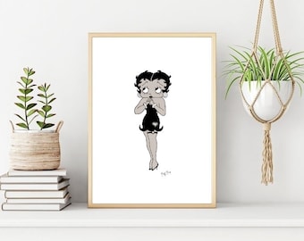 Minimalist Betty Boop Print: Cartoon Wall Art (Digital Download)