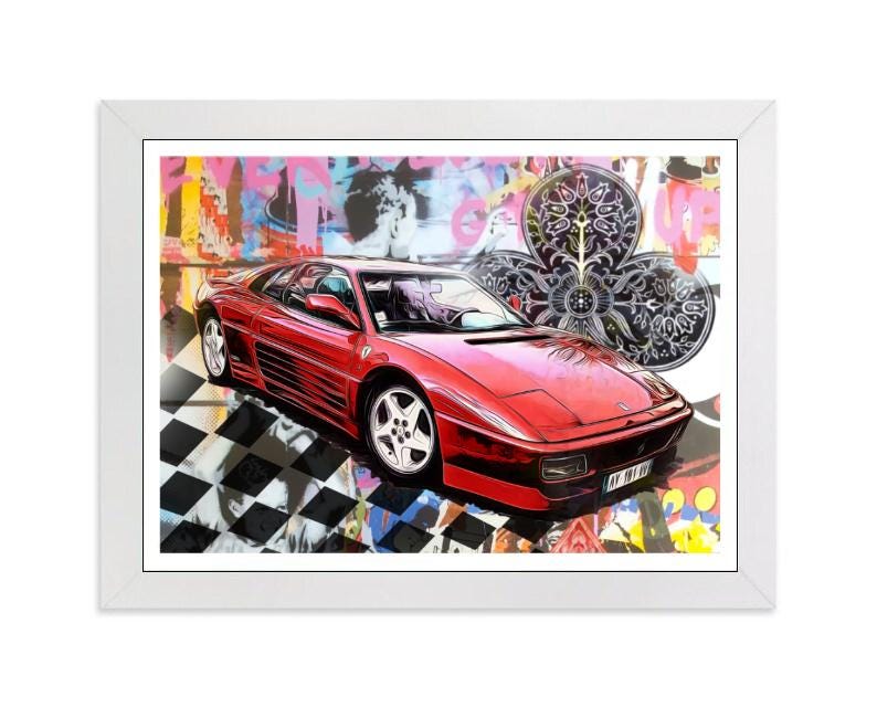 Ferrari Testarossa Graffiti Print: Classic Supercar Wall Art