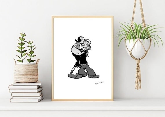 Popeye & Olive Oyl Print: Minimalist Cartoon Art (digital Download