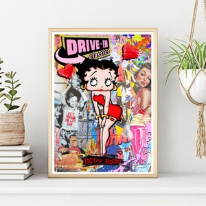 Betty Boop Graffiti Poster/Print, Classic Cartoon Character Poster, Betty Boop Wall Art, Printable Instant Digital Download. Unique Gift.