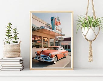 Retro Diner Car Poster: Amerikanische Wandkunst (Digitaler Download)