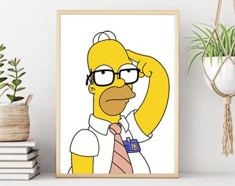 Homer Simpson Art Print, Classic Cartoon Portrait (Digital Download)
