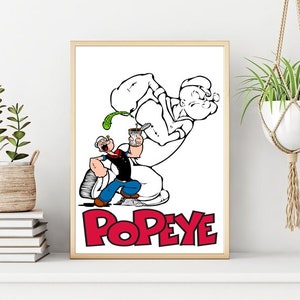 Pôster/Impressão do Popeye, Impressão de Parede de Personagem de Desenho Animado Vintage. Download Digital Instantâneo. Arte de Parede do Popeye para Imprimir. Presente Único. Presente de Última Hora