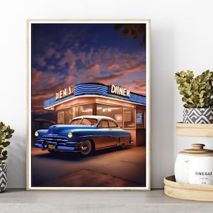 Retro American Diner Print/Poster, Drive Thru Wall Print, Printable Kitchen Wall Art, Instant Digital Download. Unique Gift.Last Minute Gift