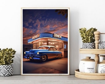Retro Diner Print: Amerikanisches Drive-Thru Wandbild (Digitaler Download)