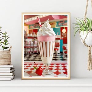 Retro milkshake print/poster, retro milkshake muurprint, afdrukbare jaren 50 woonkeuken muurkunst, instant digitale download.