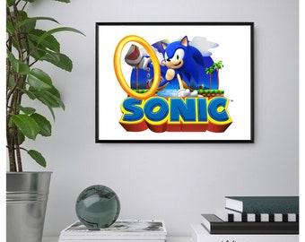 Video Game Poster, Retro Video Game Wall Print, Sonic The Hedgehog Poster, Printable Wall Art, Instant Digital Download. Unique Gift.