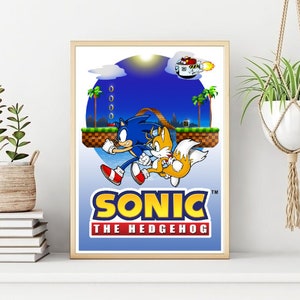 Video Game Art, Sonic Print, Retro Video game Wall Print, Sonic The Hedgehog Poster, Printable Wall Art, Instant Download. Unique Gift.
