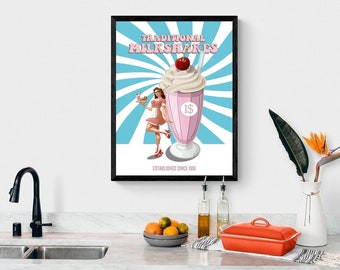Lámina decorativa estilo cafetería retro: Arte de cocina de los años 50 (Descarga digital)