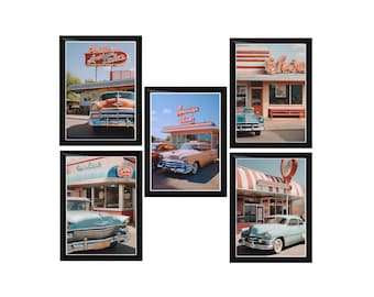 Retro 50er Jahre American Diner Drucke: Vintage Cadillac Poster Bundle (Digitaler Download) Digital Art