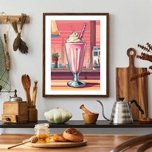 Retro milkshake print/poster, retro milkshake muurprint, afdrukbare jaren 50 woonkeuken muurkunst, instant digitale download.