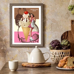 Retro 1950&#39;s Style Kitchen Wall Decoration, Ice Cream Print/Poster, Kitchen Wall Art, Printable Instant Digital Download. Unique Gift.