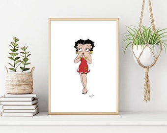 Minimalist Betty Boop Print: A4 Digital Download Unique Last Minute Gift. Digital Art