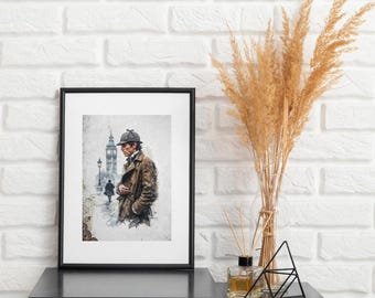 Póster/impresión de Sherlock Holmes, arte mural de personajes clásicos (descarga digital)