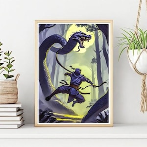 Ninja vs Snake Art Print: Abstract Warrior Poster (Digital Download)