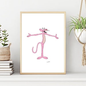 Pink Panther Posterdruck, klassischer Charakter Wanddruck, druckbare Wandkunst, sofortiger digitaler Download. Einzigartiges Geschenk.Last Minute Geschenk