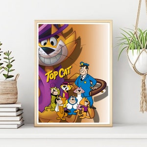 トップ キャットのポスター/プリント、クラシックな漫画キャラクターのウォール プリント、印刷可能なトップ キャットのウォール アート、すぐにデジタル ダウンロード可能。ユニークなギフト。