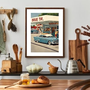 Retro American Diner Print/Poster, Drive Thru Wall Print, Printable Kitchen Wall Art, Instant Digital Download. Unique Gift.Last Minute Gift