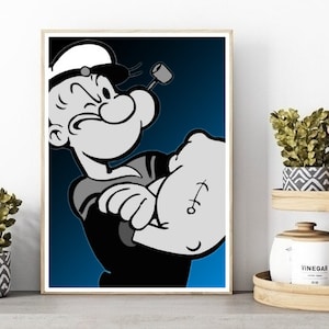 Impressão/pôster do Popeye, arte de parede de personagem de desenho animado clássico, download digital instantâneo para impressão, presente exclusivo. Presente de última hora