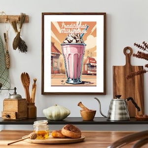 Retro milkshake print/poster, retro milkshake muurprint, afdrukbare jaren 50 woonkeuken muurkunst, instant digitale download.