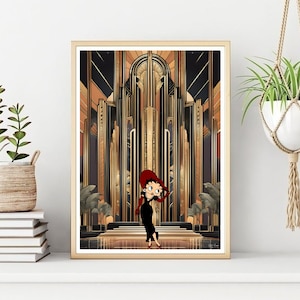 Betty Boop Art Deco Poster, Betty Boop Print, Betty Boop Wall Print, Printable Cartoon Character Wall Art, Digital Download Unique Gift.