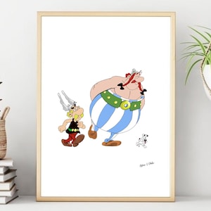 Plakat/wydruk Asterix, Obelix i Dogmatix, wydruk na ścianę z kreskówek, sztuka ścienna do druku, natychmiastowe pobieranie cyfrowe. Niepowtarzalny prezent na ostatnią chwilę