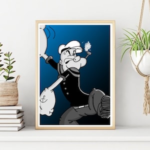 Impressão/pôster do Popeye, arte de parede de personagem de desenho animado clássico, download digital instantâneo para impressão, presente exclusivo. Presente de última hora
