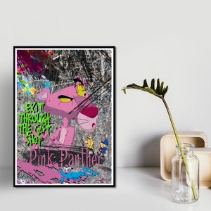 Pink Panther Graffiti Poster Print, klassische Zeichentrickfigur Wanddruck, druckbare Pink Panther Wandkunst, sofortiger digitaler Download.