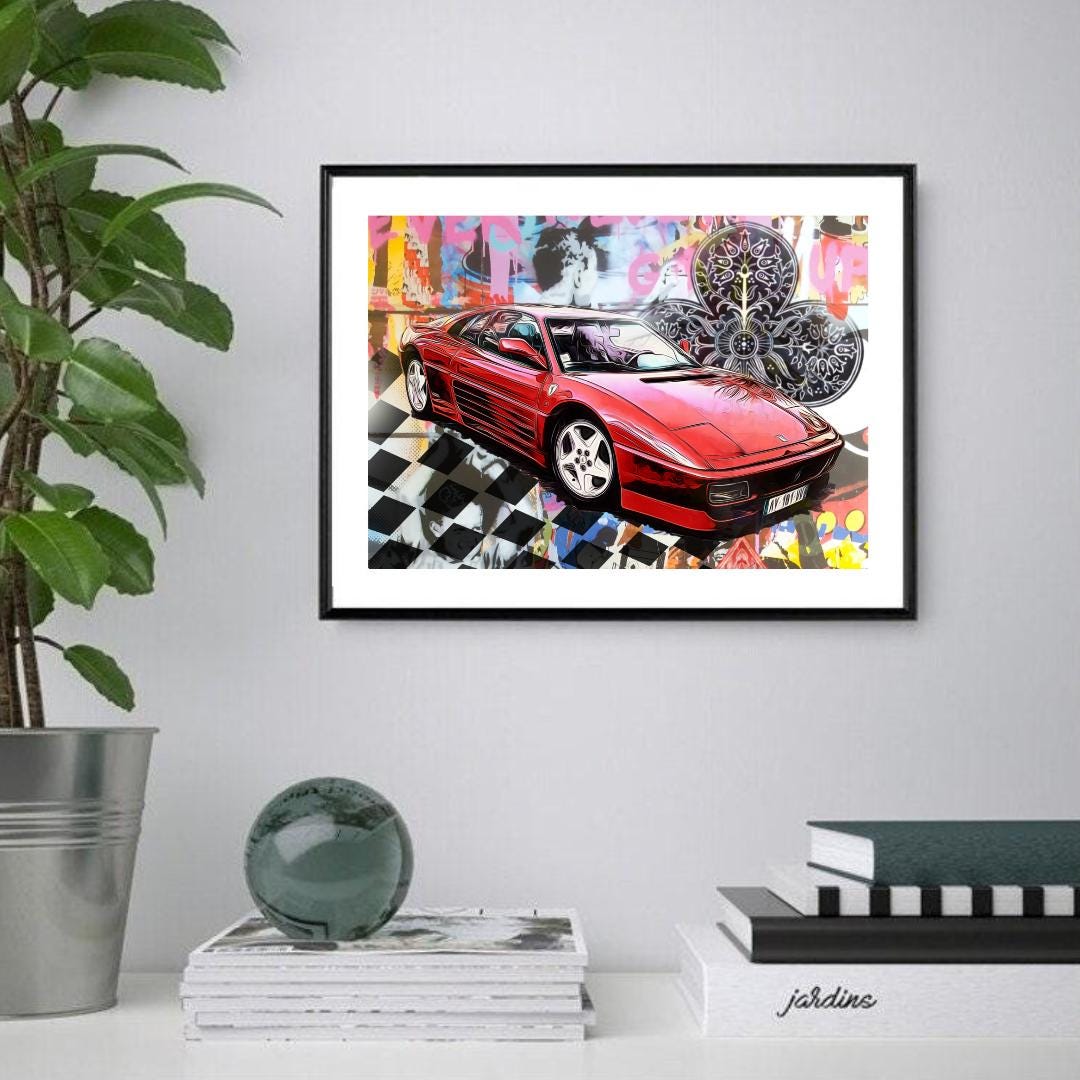 Ferrari Testarossa Graffiti Print: Classic Supercar Wall Art