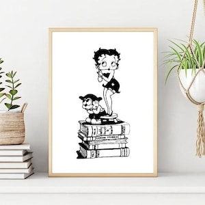 Betty Boop & Bimbo Poster/Print, Minimalist Betty Boop Wall Print, Printable Wall Art, Instant Digital Download Print. Unique Gift.
