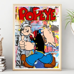 Impressão/pôster de grafite do Popeye, arte de parede clássica de personagem, download digital instantâneo para impressão. Presente exclusivo de última hora.