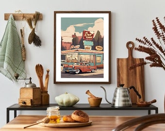 Retro Diner Print: Amerikanisch Drive Thru Wandkunst (Digitaler Download)