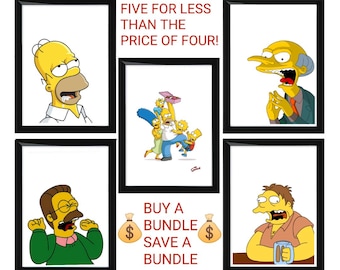 The Simpsons Character Poster Print Bundle, Classic Cartoon Art (Digital Download)