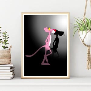 Affiche/impression Panthère rose, impression murale personnage classique, art mural imprimable, téléchargement numérique instantané. Cadeau unique de dernière minute