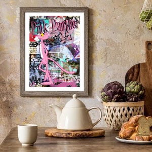 Pink Panther Graffiti Poster Print, klassische Zeichentrickfigur Wanddruck, druckbare Pink Panther Wandkunst, sofortiger digitaler Download.