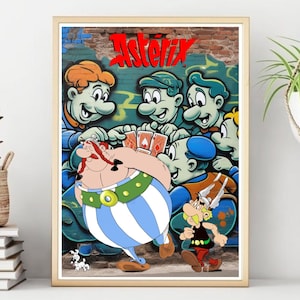 Asterix and Obelix Cartoon Comic Character Graffiti Poster/Print, Printable Wall Art, Instant Digital Download. Unique Last Minute Gift.