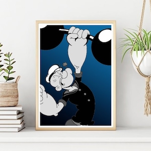 Impressão/pôster do Popeye, arte de parede de personagem de desenho animado clássico, download digital instantâneo para impressão, presente exclusivo. Presente de última hora