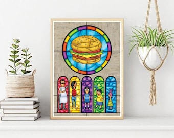 Bob's Burgers Stained Glass Style Poster, Cartoon Wall Art (Digital Download)