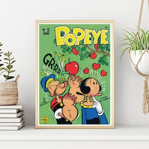 Impressão/pôster do Popeye, arte de parede de personagem de desenho animado clássico, download digital instantâneo para impressão, presente exclusivo. Presente de última hora