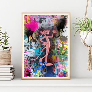 Pink Panther Graffiti Poster Print, Classic Cartoon Character Wall Print, Printable Pink Panther Wall Art, Instant Digital Download.