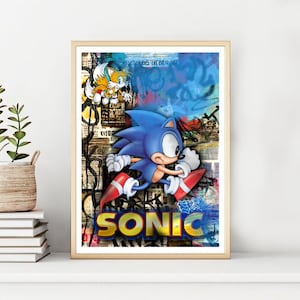 Sonic The Hedgehog Graffiti  Poster/Print, Printable Sonic Wall Art, Digital Instant Download, Classic Sega Poster. Unique Gift.
