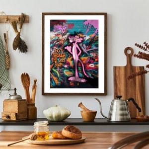 Pink Panther Graffiti Poster Print, Classic Cartoon Character Wall Print, Printable Pink Panther Wall Art, Instant Digital Download.