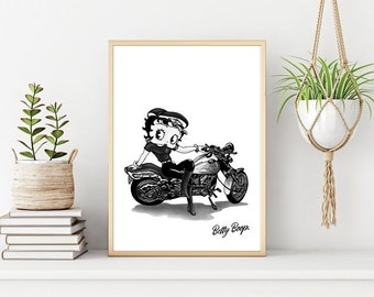 Betty Boop Motorcycle Art Print: Cartoon Wall Decor (Digital Download)