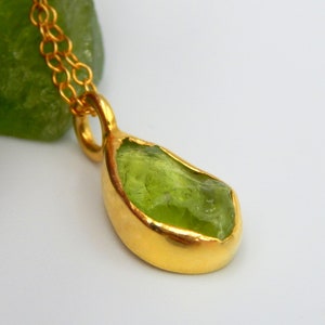 Handmade Raw Green Peridot Pendant: 18k Gold Plated Sterling Silver August Birthstone Necklace image 3