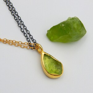 Handmade Raw Green Peridot Pendant: 18k Gold Plated Sterling Silver August Birthstone Necklace image 4